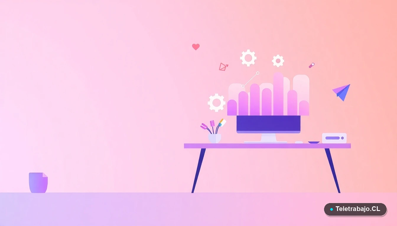 Elementos de interfaz de usuario abstractos y modernos, como gráficos y engranajes, representando tecnología y productividad laboral inclusiva.