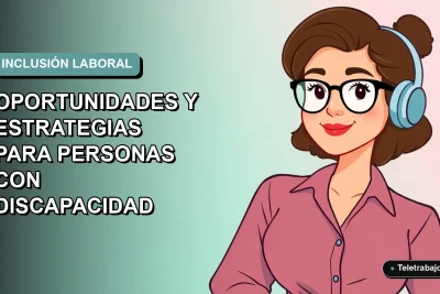 Ilustración plana corporativa de una mujer profesional con discapacidad trabajando de forma remota en Chile, fondo con gradiente suave de color verde azulado.