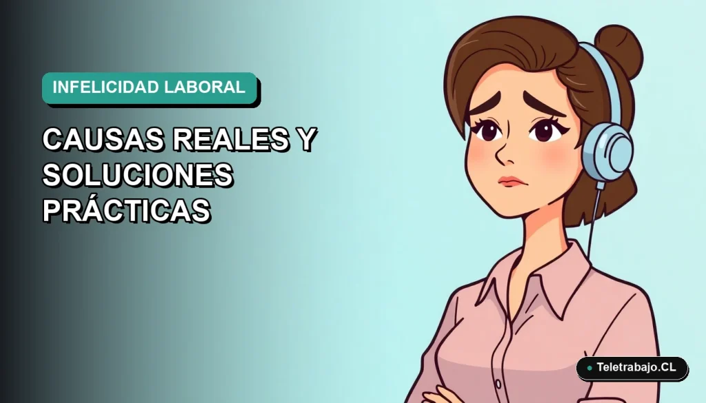 Ilustración vectorial plana estilo Corporate Memphis de una trabajadora remota chilena con expresión de cansancio, sobre un fondo degradado azul verdoso. Espacio negativo a la izquierda.