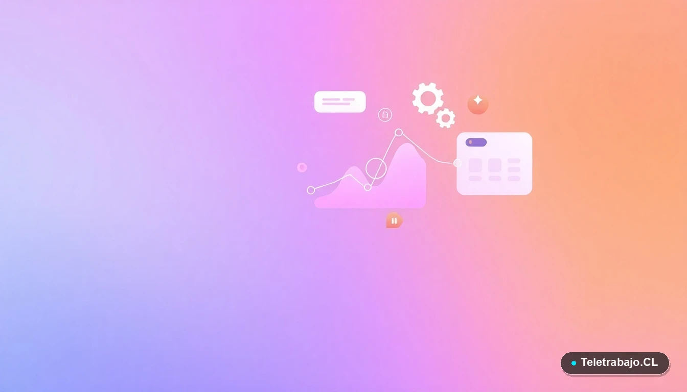 Ilustración abstracta de interfaz de usuario con gráficos flotantes y engranajes estilizados, representando datos y problemas sistémicos, sobre un fondo degradado lavanda.