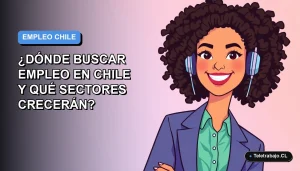 Ilustración plana corporativa de mujer profesional chilena sonriente, con fondo degradado azul, representando el informe laboral y las oportunidades de empleo en Chile para el año 2026.