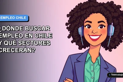 Ilustración plana corporativa de mujer profesional chilena sonriente, con fondo degradado azul, representando el informe laboral y las oportunidades de empleo en Chile para el año 2026.