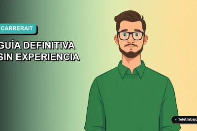 Ilustración vectorial plana de un hombre profesional de tecnología trabajando de forma remota en Chile, con fondo degradado azul verdoso.