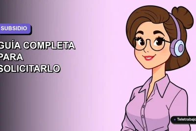 Ilustración vectorial plana de una mujer trabajando desde casa, guía para solicitar el Ingreso Mínimo Vital 2026 en Chile.