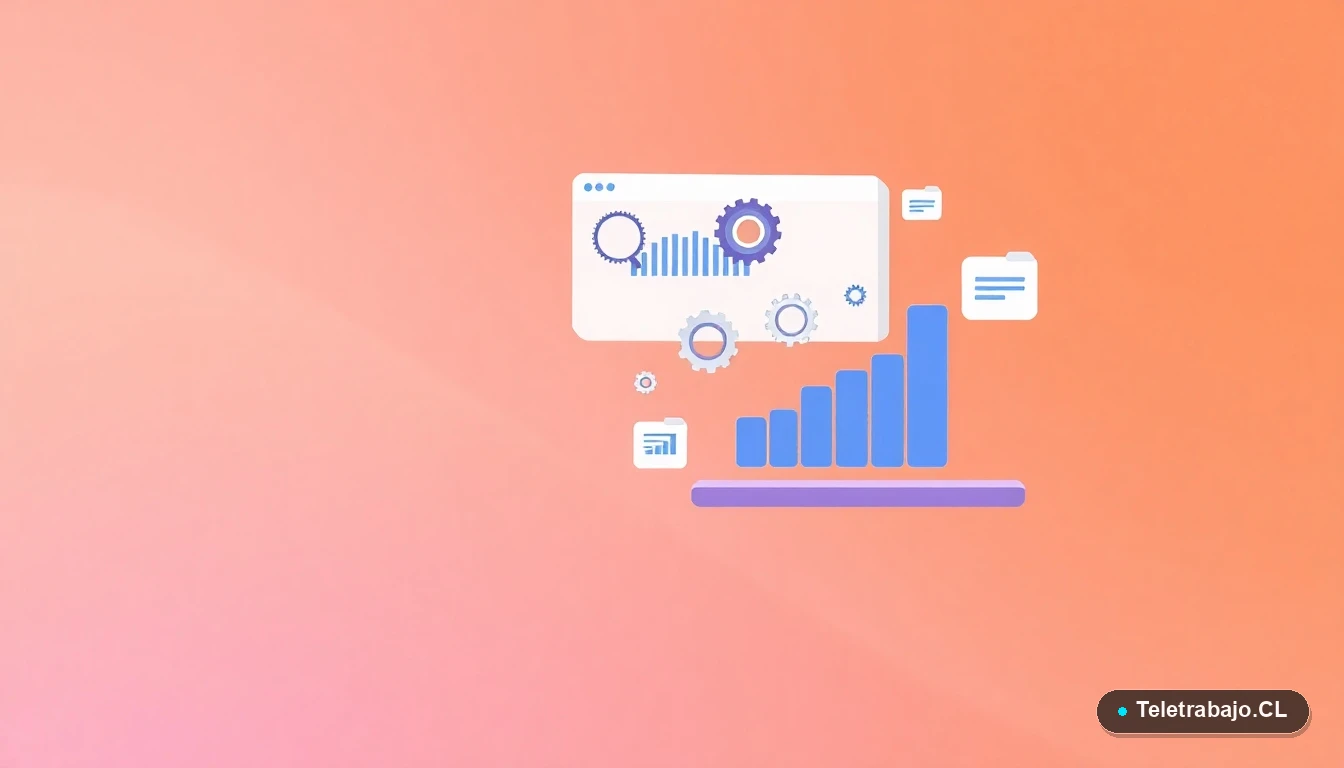 Elementos de interfaz de usuario abstractos y modernos, como gráficos y carpetas, representando trámites digitales.