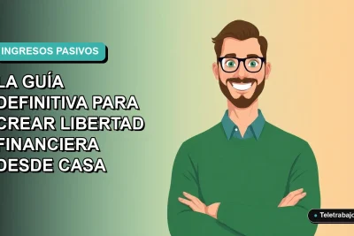 Ilustración vectorial plana de un hombre profesional trabajando desde casa en Chile, fondo con gradiente suave de color teal. Concepto de ingresos pasivos y libertad financiera para 2026.