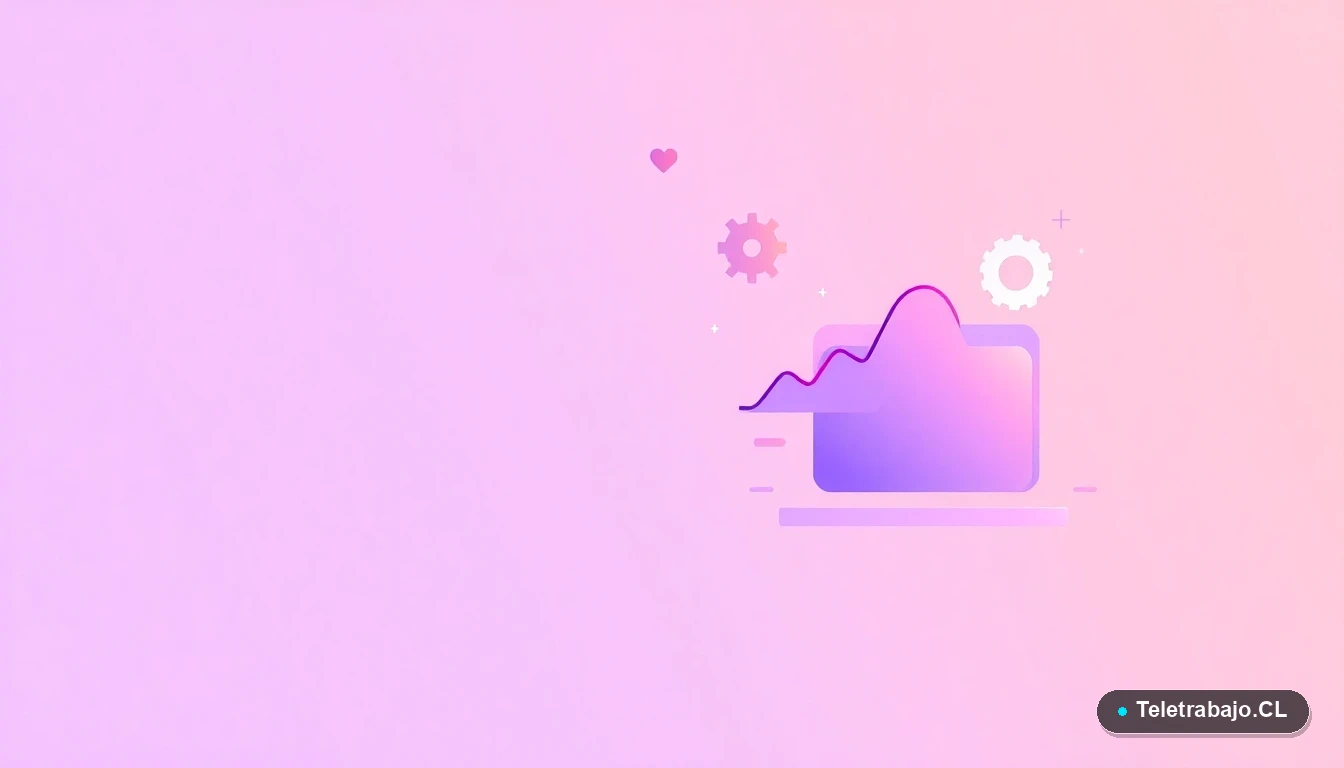 Composición abstracta de interfaz de usuario tecnológica con gráficos, engranajes y carpetas flotantes en tonos lavanda y durazno, representando el crecimiento de ingresos pasivos.