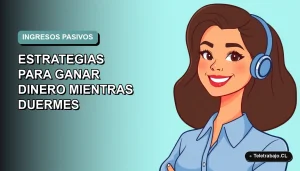 Ilustración plana corporativa de mujer profesional feliz con blusa azul, representando ingresos pasivos y libertad financiera, sobre fondo degradado suave.