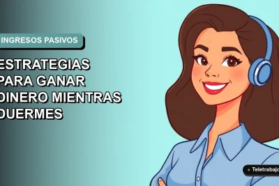Ilustración plana corporativa de mujer profesional feliz con blusa azul, representando ingresos pasivos y libertad financiera, sobre fondo degradado suave.