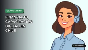 Ilustración vectorial plana de una trabajadora remota sonriente con blusa azul, sobre un fondo degradado verde suave. Representa la innovación digital con SENCE.