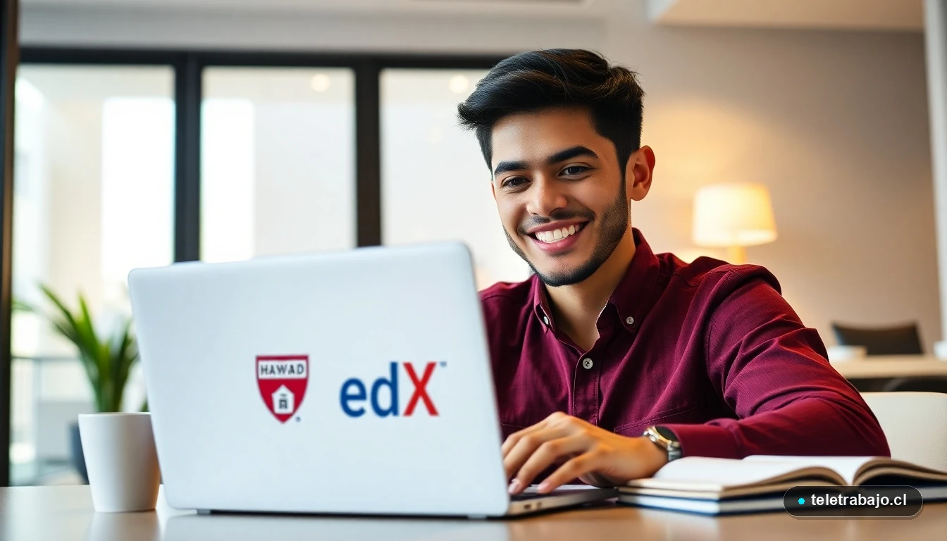 Profesional chileno estudiando cursos online gratuitos de Harvard University para mejorar su carrera