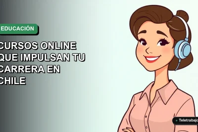 Ilustración plana de mujer profesional chilena sonriendo, con fondo degradado azul y verde, promocionando cursos online de Harvard para impulsar carreras en Chile.