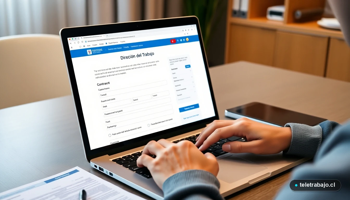 Persona completando el formulario de inscripción al seguro de cesantía en el portal de la Dirección del Trabajo de Chile