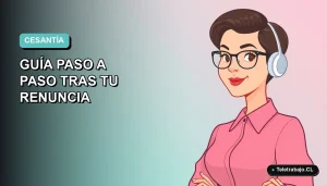 Ilustración plana corporativa de una mujer profesional de teletrabajo, con fondo degradado azul verdoso, sobre el proceso de inscripción al seguro de desempleo.