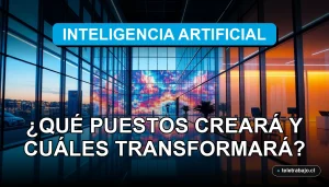 Imagen conceptual sobre el impacto de la IA en el empleo en Chile para el año 2026, mostrando un entorno corporativo futurista.