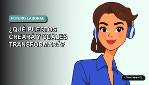 Ilustración vectorial plana de una mujer profesional chilena sonriente, con blusa azul y corte de pelo moderno, sobre un fondo degradado suave de color verde menta. Representa el futuro del trabajo con inteligencia artificial en Chile.