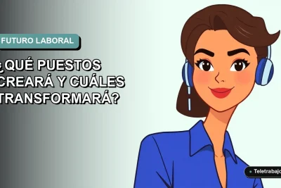 Ilustración vectorial plana de una mujer profesional chilena sonriente, con blusa azul y corte de pelo moderno, sobre un fondo degradado suave de color verde menta. Representa el futuro del trabajo con inteligencia artificial en Chile.