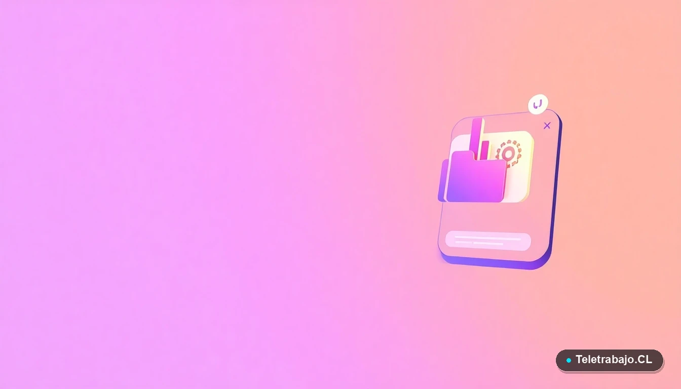 Interfaz de usuario abstracta con gráficos flotantes y engranajes estilizados en tonos lavanda, sobre fondo degradado. Representa la transformación tecnológica y de datos impulsada por la IA en Chile.