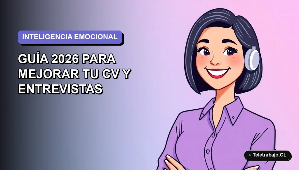 Ilustración plana corporativa de una mujer profesional sonriente, con blusa lila y corte bob, sobre fondo degradado azul y lavanda, representando inteligencia emocional en el trabajo.