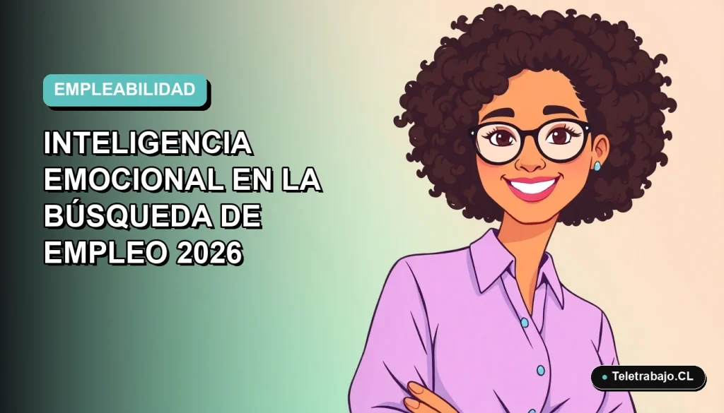 Ilustración plana corporativa de mujer profesional feliz con inteligencia emocional para búsqueda de empleo, fondo degradado azul y verde.