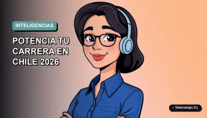 Ilustración vectorial plana de una profesional chilena sonriente, con blusa azul, representando las inteligencias múltiples en un entorno laboral moderno. Fondo con gradiente suave de color teal.