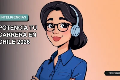 Ilustración vectorial plana de una profesional chilena sonriente, con blusa azul, representando las inteligencias múltiples en un entorno laboral moderno. Fondo con gradiente suave de color teal.