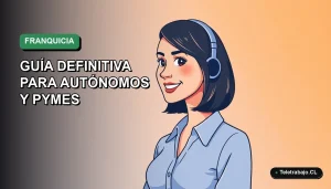 Ilustración plana corporativa de una mujer profesional chilena sonriente, con blusa azul y corte de pelo bob, sobre fondo degradado verde suave. Concepto de IVA franquiciado para autónomos y Pymes en Chile 2026.