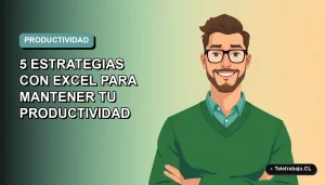 Ilustración plana corporativa de un trabajador masculino con suéter verde y anteojos, mirando confiado, con fondo degradado suave de color teal.
