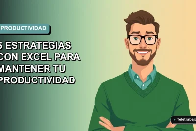 Ilustración plana corporativa de un trabajador masculino con suéter verde y anteojos, mirando confiado, con fondo degradado suave de color teal.
