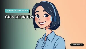 Ilustración plana vectorial de una trabajadora remota feliz con blusa azul y pelo corto, sobre un fondo degradado suave de color aguamarina.