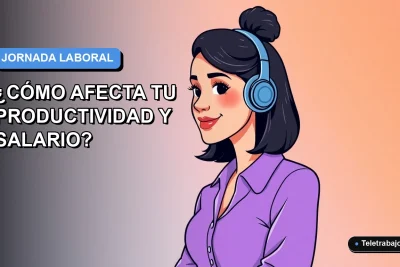 Ilustración vectorial plana de una trabajadora remota chilena sonriente, con fondo degradado azul, representando la nueva ley de jornada laboral de 32 horas.