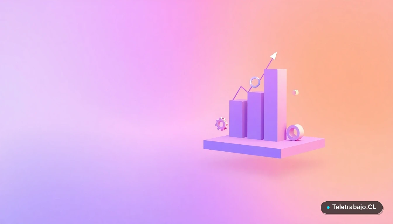 Elementos de interfaz de usuario abstractos y gráficos flotantes, en colores lavanda y durazno, sobre fondo degradado, simbolizando productividad y análisis de datos.