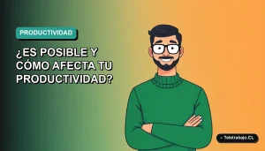Ilustración vectorial plana de un trabajador masculino de tecnología con suéter verde, sobre un fondo degradado azul y turquesa, representando la productividad en una semana laboral de cuatro días.