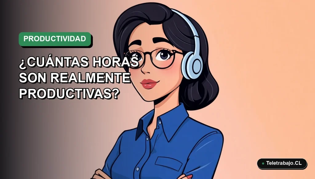 Ilustración plana corporativa de una trabajadora remota chilena con blusa azul, mirando a la cámara, sobre fondo degradado verde suave. Espacio negativo a la izquierda.