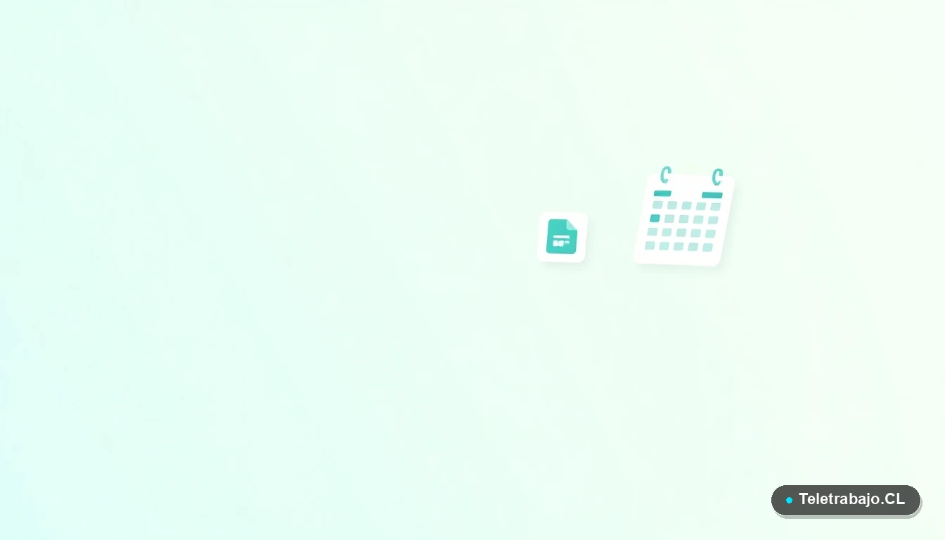 Iconos planos abstractos de gráficos y documentos flotantes sobre fondo degradado menta. Representación visual de trámites y beneficios de la jubilación anticipada en Chile.