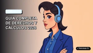 Ilustración plana corporativa de una mujer profesional chilena con blusa azul, sobre fondo degradado suave, representando la guía de jubilación anticipada forzosa 2026.