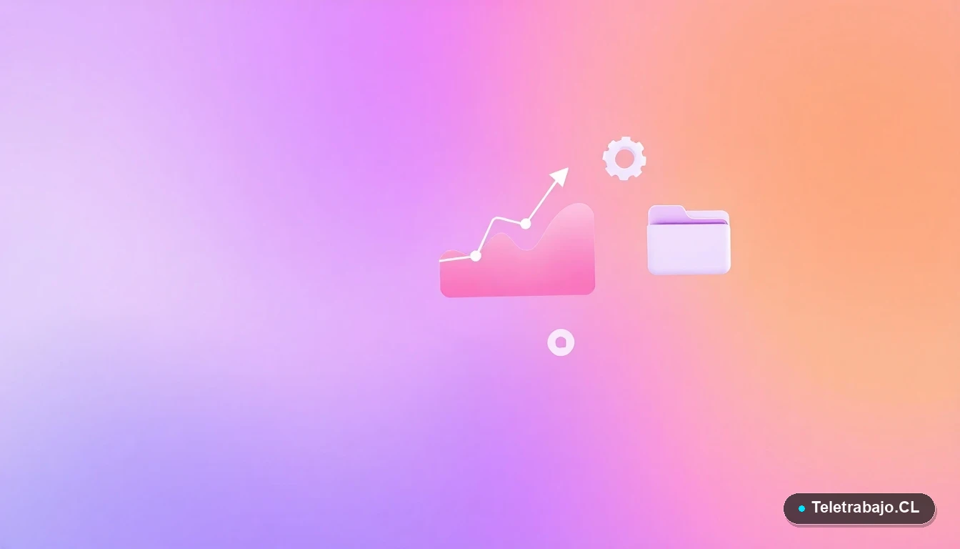 Ilustración abstracta de interfaz de usuario con gráficos flotantes y engranajes en tonos lavanda y durazno, concepto de planificación financiera y proyecciones para la jubilación.