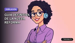 Ilustración plana corporativa de una mujer profesional feliz, con fondo degradado lavanda, representando la nueva jubilación parcial.