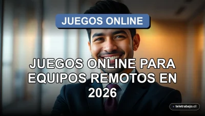 Portada de revista profesional sobre juegos online para equipos remotos en 2026, con un ejecutivo sonriente.