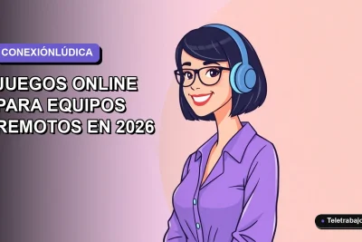 Ilustración plana vectorial de una mujer profesional remota sonriendo, con fondo degradado lavanda vacío, representando juegos online para equipos distribuidos.