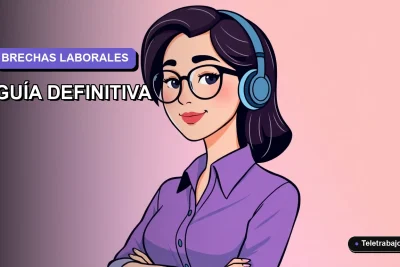 Ilustración vectorial plana estilo Corporate Memphis de una mujer profesional trabajando de forma remota, con fondo degradado lavanda y espacio negativo a la izquierda.
