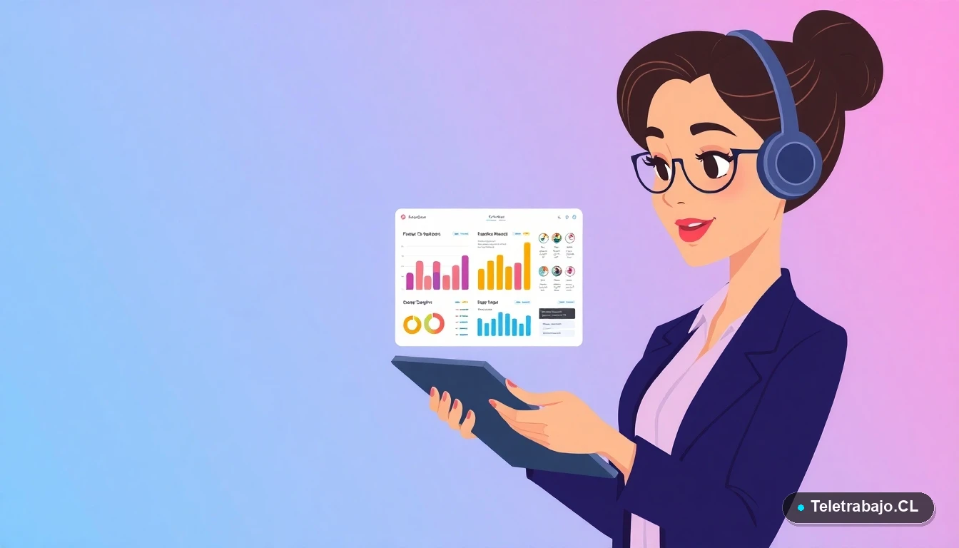 Mujer profesional analizando KPIs y métricas de teletrabajo en una tablet digital