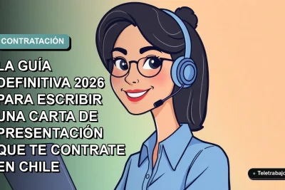 Ilustración vectorial plana de una mujer profesional chilena con blusa azul, sonriendo, sobre fondo degradado suave azul verdoso, concepto de búsqueda de empleo.