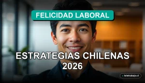 Guía de felicidad en el trabajo con estrategias chilenas para el 2026, mostrando un ambiente profesional moderno.