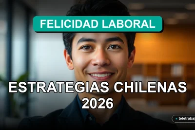 Guía de felicidad en el trabajo con estrategias chilenas para el 2026, mostrando un ambiente profesional moderno.