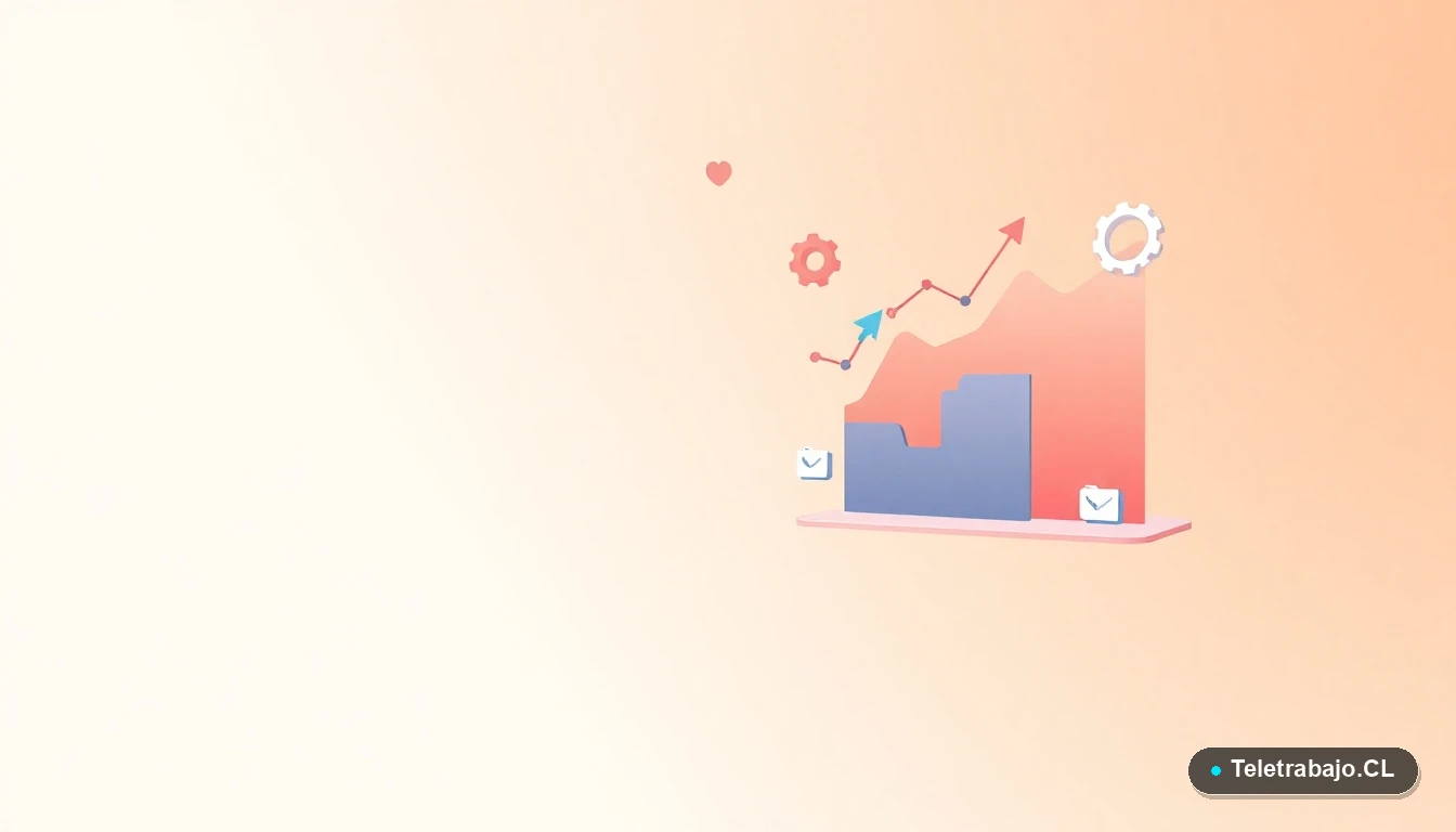 Interfaz de usuario abstracta con gráficos flotantes y engranajes en estilo vectorial plano, sobre fondo degradado melocotón. Representación visual del análisis de datos y la automatización de la inteligencia artificial.