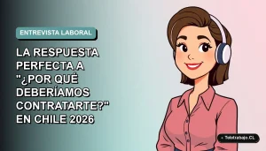 Ilustración plana corporativa de una mujer profesional de teletrabajo sonriendo, con fondo degradado azul verdoso, para artículo sobre cómo responder en una entrevista.