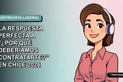Ilustración plana corporativa de una mujer profesional de teletrabajo sonriendo, con fondo degradado azul verdoso, para artículo sobre cómo responder en una entrevista.