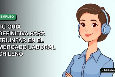 Ilustración plana vectorial de una mujer profesional chilena con blusa azul y pelo corto, sobre fondo degradado verde, representando el éxito laboral futuro.