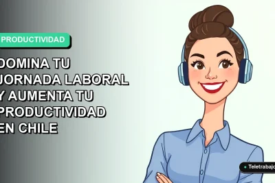Ilustración vectorial plana de una mujer profesional chilena con blusa azul y pelo recogido, sonriendo mientras usa la Técnica Pomodoro para mejorar su productividad laboral. Fondo con gradiente suave de menta.